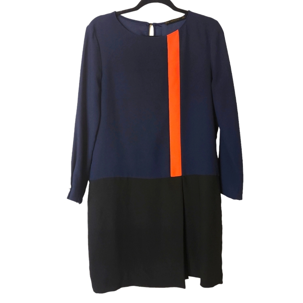 Zara Navy and Black Dress with Orange Accent